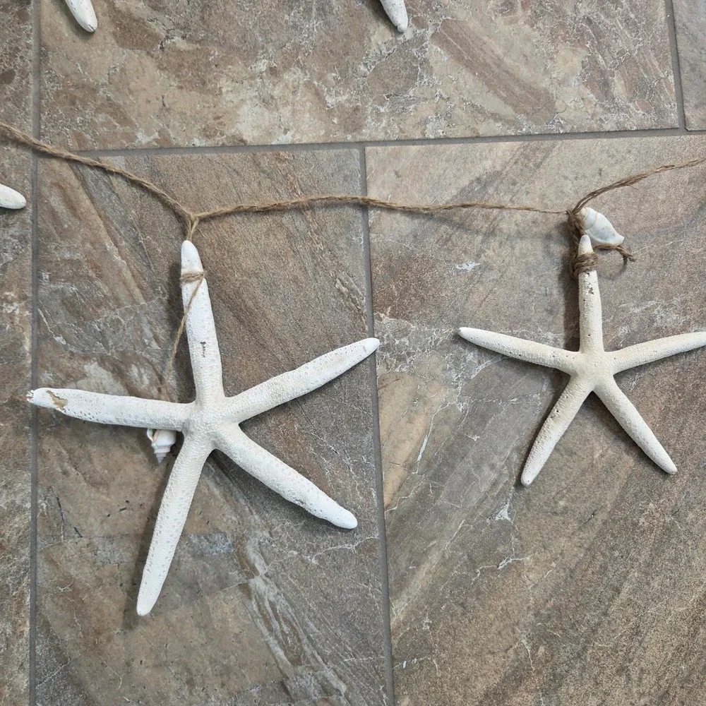 Natural Starfish and Seashell Garland (2) 5ft Jute Rope Coastal Nautical Decor